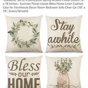Farmhouse Pillow Cover Set - Cream and Green Botanical Designs